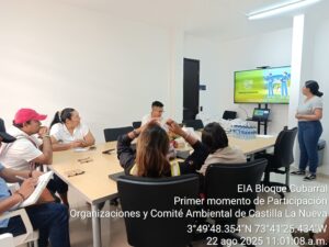 EIA Bloque Cubarral
Primer momento de Participación 
Organizaciones y Comité Ambiental de Castilla La Nueva